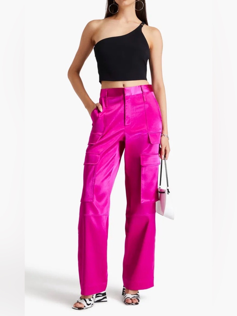 FRAME Relaxed Straight Satin Cargo Pants Magenta Pink Wide Leg Size 0 NWOT